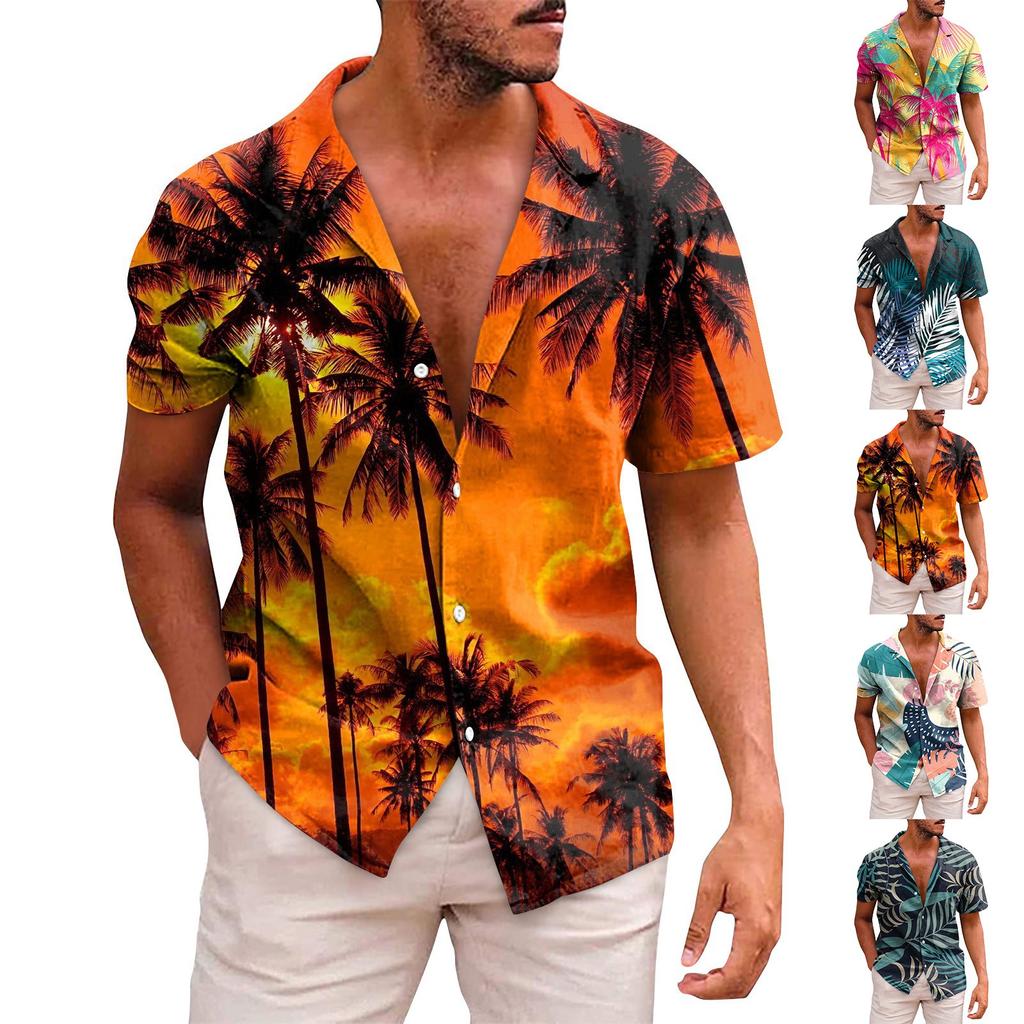Men's Hawaiian Printed Button Short Sleeve Shirts Men's Casual Fashion Short Sleeve Shirts