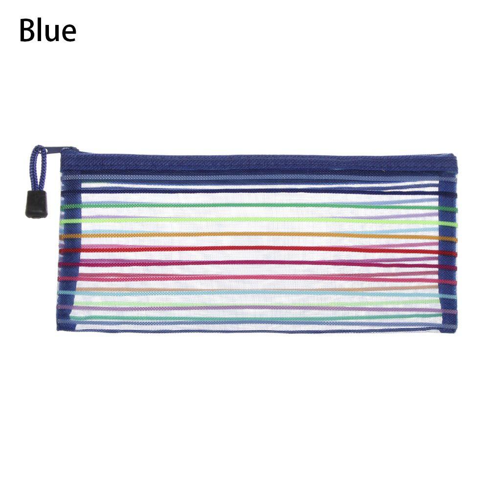 Purse Makeup Stationery Rainbow Color Nylon Grid Cosmetic Storage Mesh Pen Bag Zipper Pencil Case