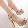 Women's High Heel Sandals Sexy European and American Style Waterproof Platform Thick Heel Open Toe Sandals Large Women's Shoes