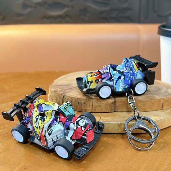 Go-cart Cartoon Keychain Pendant with Double-Ring Hook Anti-Detachable Design Decompression Tool Keychain Accessory