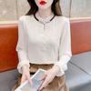 Chic Autumn Blouse Graceful Lace Chiffon Shirt, Stylish and Elegant Long Sleeve Top To Add French Style Charm