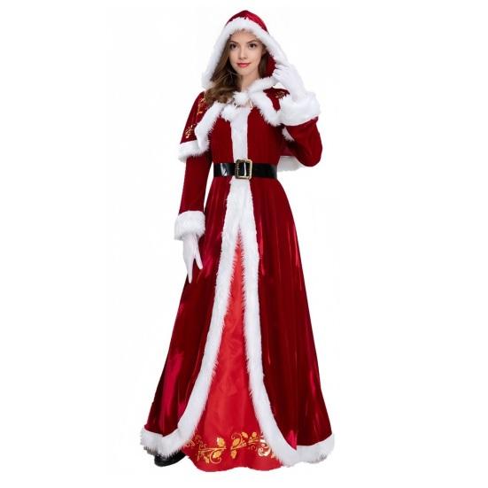 Mrs. Claus Costume Santa Dress with for Women Adult Christmas White Faux Fur Trim