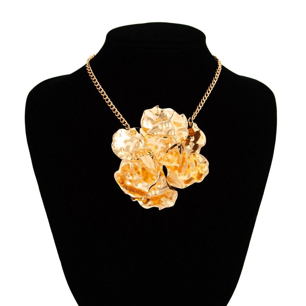 Преувеличенное нерегулярное цветочное ожерелье, металлическое, мятое, набор ожерелий, вечеринка