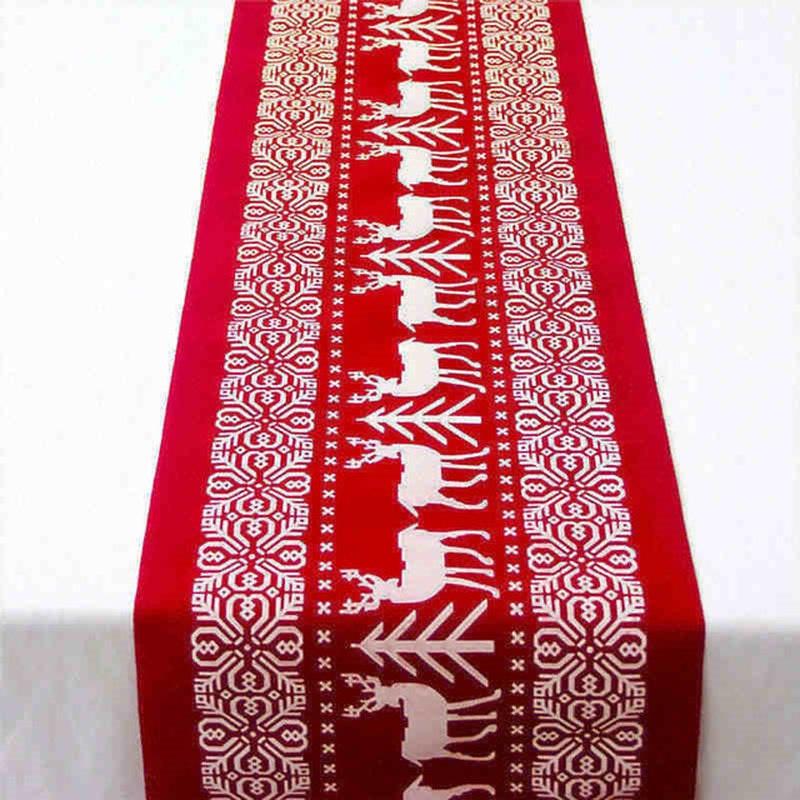 Рождественская льняная скатерть Рождественский флаг Домашняя вечеринка Декоративный гобелен с изображением лося Красный скатерть