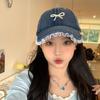 Корейская версия нишевой кружевной бейсболки для женщин с открытым лицом, маленькая милая и симпатичная трехмерная жемчужная бантовая ретро-джинсовая шляпа, лето