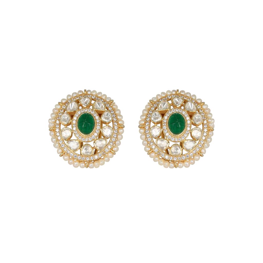 Kundan Gold Plated Stud Earring 925 Sterling Silver Jewelry Handmade Moissanite Earring