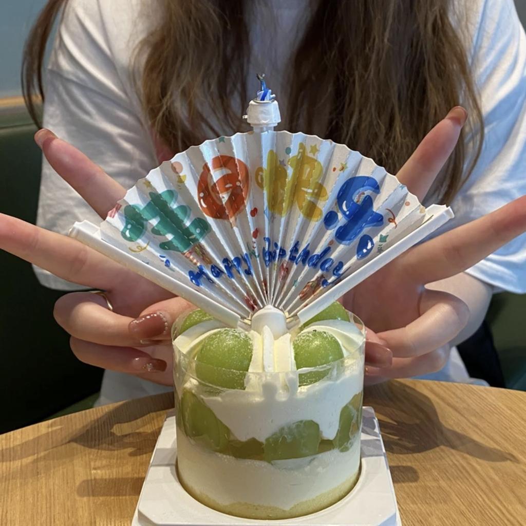 Birthday Candle Fan Decoration Surprise Blessing Fan Fan Shape Expansion Creative Party Automatic Baking