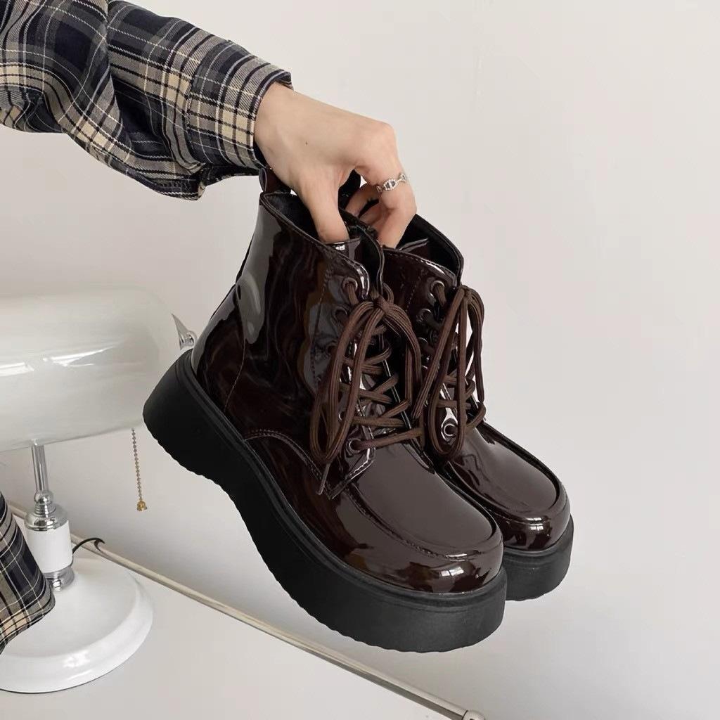 Новые ботинки Martin на толстой подошве из лакированной кожи с короткими перекрещивающимися ремешками, повседневные универсальные кожаные ботинки, удобные и мягкие подошвы