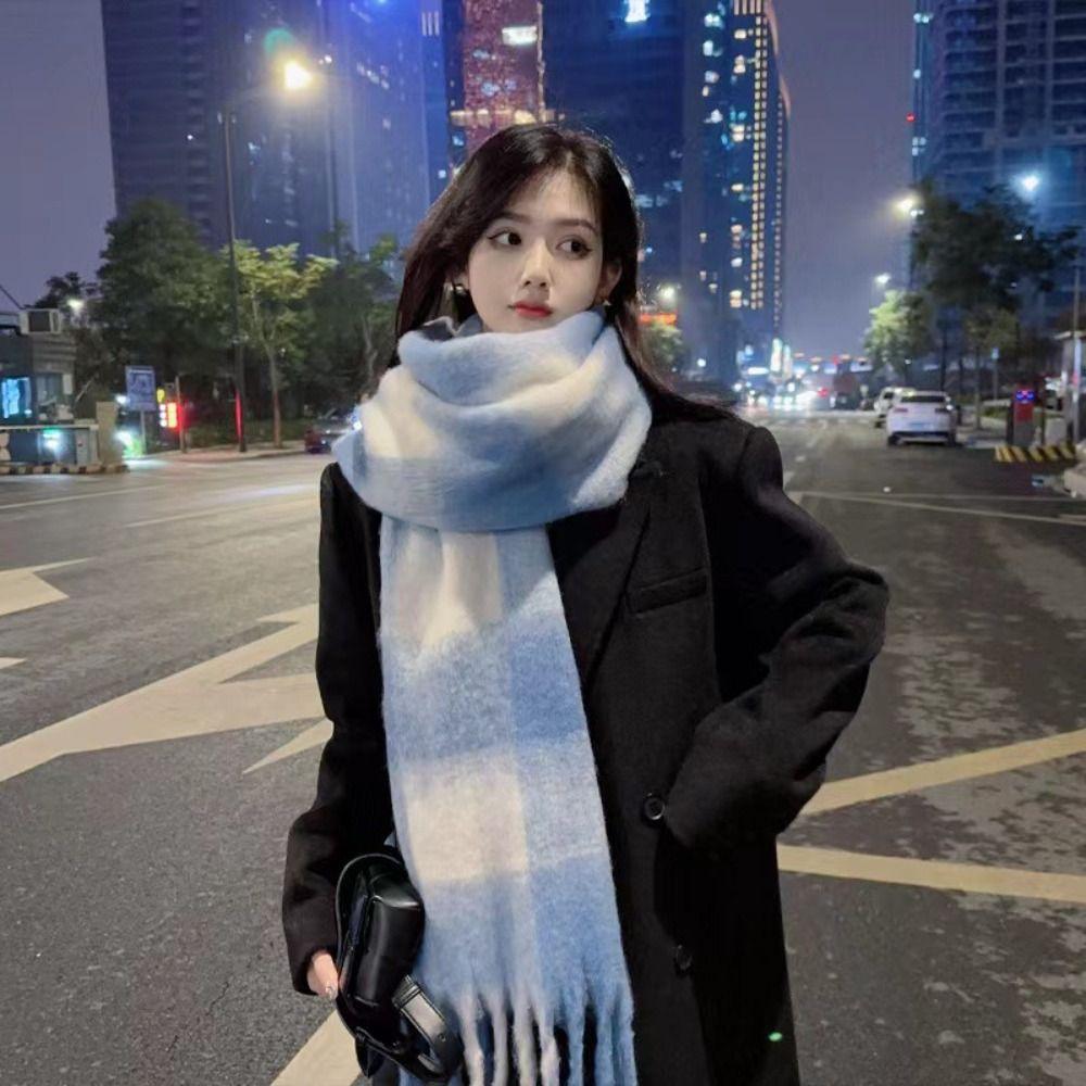 Warm Winter Cashmere Scarf Stripe Pattern Thickened Shawl Wrap New Long Tassel Scarves Women