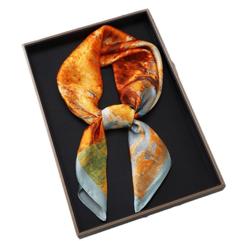 Old money style elegant matching scarf small square scarf 71cm Korean new silk scarf women's high-end sense retro versatile printing