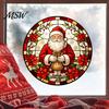 Retro Stained Glass Window Decals Round Christmas Sticker, Style, Removable Static Thickened PVC Art Cling, Santa Claus Tree Decal for Holiday