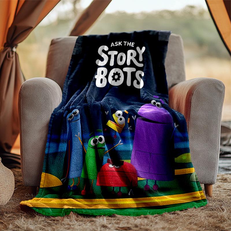 Ask Storybots Flannel Blanket Soft Warm All-Season Throw, Design for Camping, Car Travel, Hiking Sofa, Bed, Office Perfect Gift for Parties