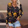 Женская повседневная мода, сексуальный комфорт, Хэллоуин с принтом и v-образным вырезом, пуговицы, длинный рукав
