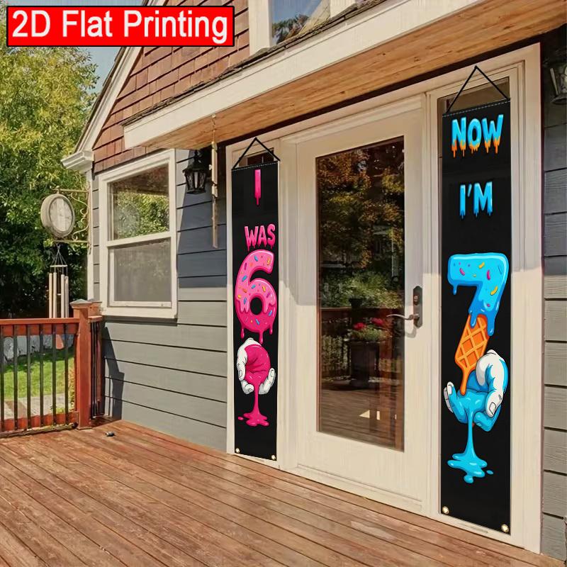 Happy 7th Birthday Door Banner Humorous Transition Age 30.48x179.83cm Indoor Outdoor Decor