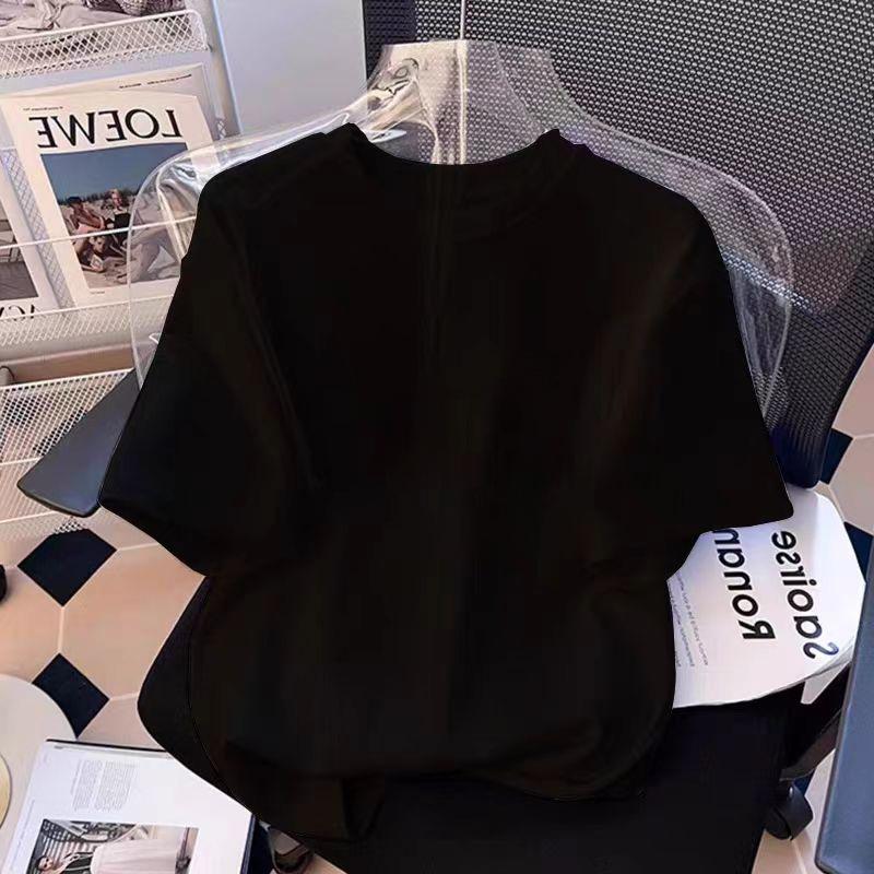 Футболка из хлопка с короткими рукавами, женская, тонкая, летняя, корейская версия, модная, свободная, с круглым вырезом спереди и короткими рукавами, женская, универсальная