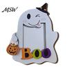 Halloween Keepsake Frame Cute Ghost Wooden Photo with Hanging Rope, Creative Durable Slot Picture for Holiday Party Decor And Home Wall Decoration