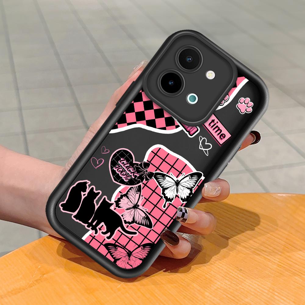Для Huawei P50 Pro P40 Honor 8X 9X X9 Tecno Spark Go Infinix Smart 8 Vivo V29 V30 Y02 Y16 мягкий защитный чехол для полнообъективного телефона с изображением милой бабочки-кошки