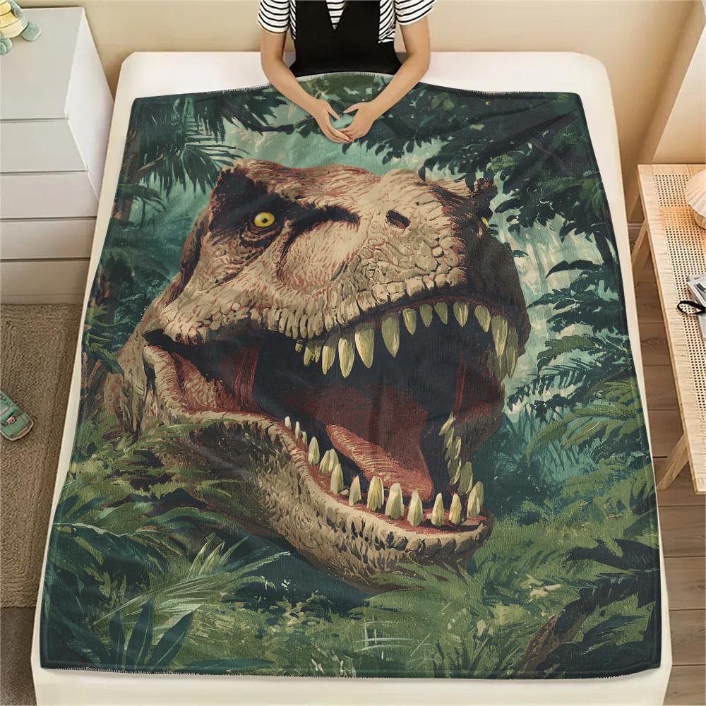dinosaur Print Flannel Blanket, High quality Comfortable for All Seasons, Home Decor, Warmth and Comfort, Perfect for Christmas Gifts