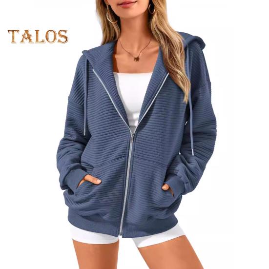 Осень-зима Женское пальто с капюшоном, застегивающееся на молнию, с капюшоном, длинными рукавами, однотонными карманами, утолщенная спортивная куртка, свободная повседневная одежда, школьное пальто