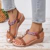 Women's Shoes 2024 New Summer Wedge Women's Sandals Casual Roman Rhinestone Woven Shoes Women's Sandals Zapatos Mujer