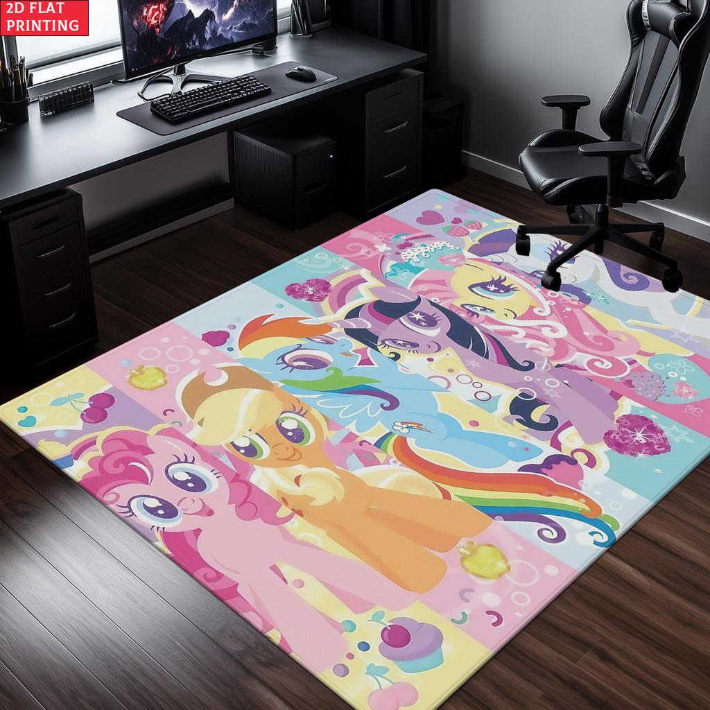 Cute Pink Cartoon Pony Area Rug, Cupcake Heart Theme Non-slip Mat, Decorative Carpet for Kids Girls Bedroom, Washable Home Gift