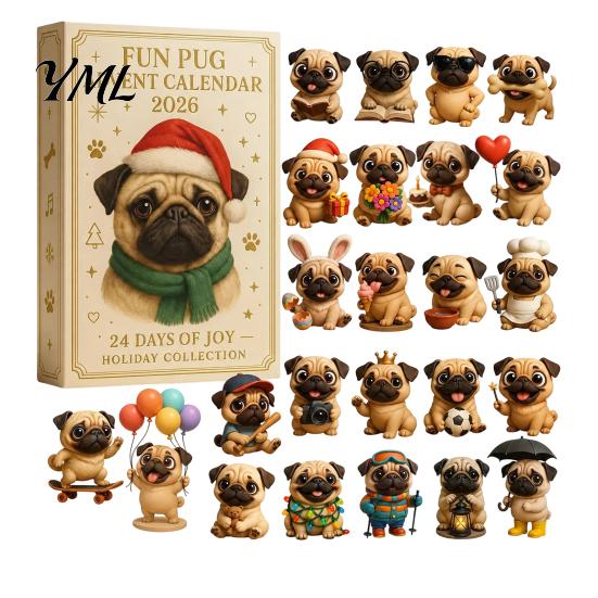 Creative Christmas Room Decor Shih Tzu Advent Calendar, 24-Day Countdown Toy Set with Mini Dog 24 Day Festive Decoration Figures, Tree Hanging Decor,