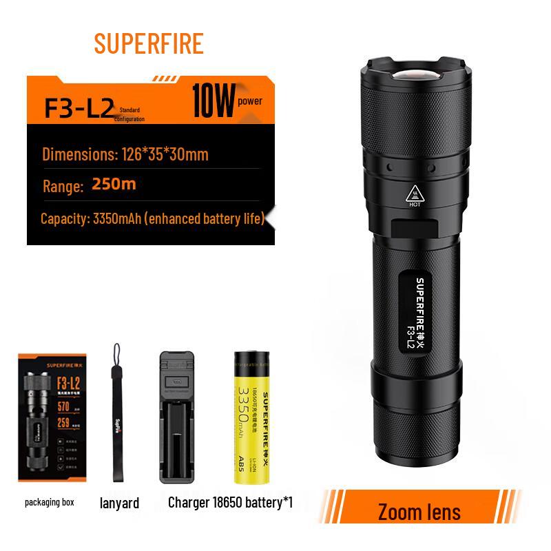 SupFire F3-L2 10W LED Zoom Rechargeable Flashlight