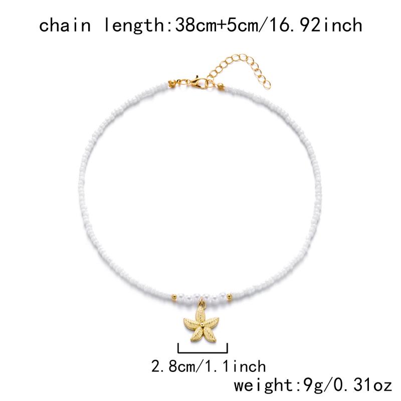 New Bohemian Beach Holiday Starfish Pendant Seed Bead Pearl Choker Necklace Ocean Style Women's Fashion Jewelry