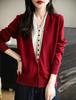 Women's V-Neck Wool Cardigan - Autumn/Winter, Two-Piece, Long Sleeve Knit Sweater