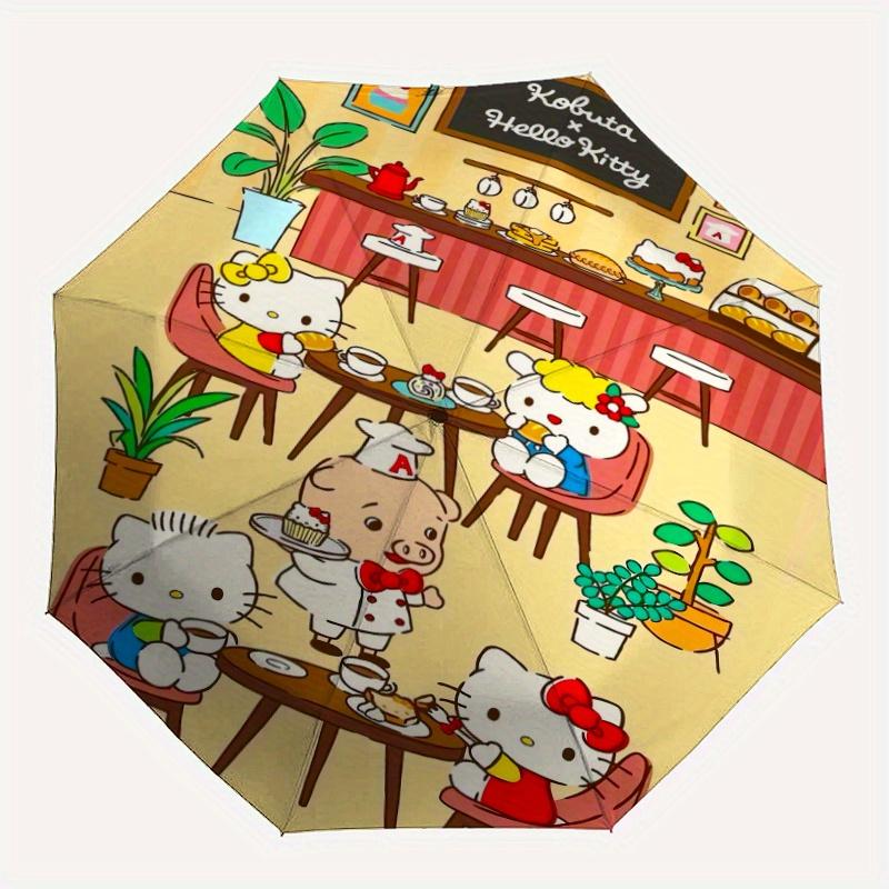 Hello Kitty in a Dessert Shop Automatic Folding Umbrella - 3 Folding Design, Vivid Cartoon Pattern, Suitable for Outdoor Activities, A Gift for Fans I