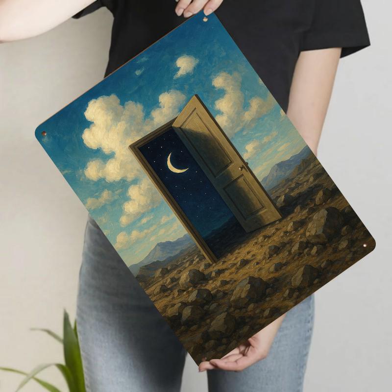 Vintage Door to Night Sky Metal Wall Art Modern Minimalist Home Decor for Living Room Bedroom