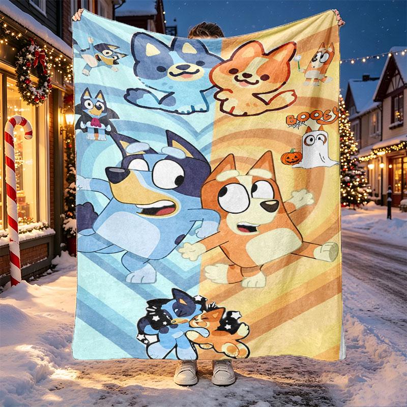 Bluey Pattern Blanket for Home Decoration, Bed, Sofa, Car Travel, Camping, Suitable for All Seasons, Birthday Christmas Gift