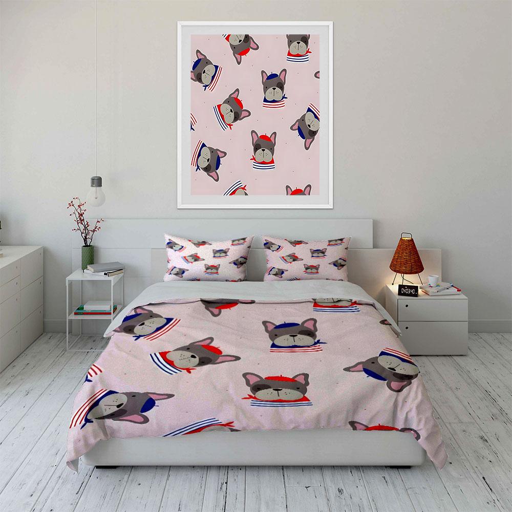 Chic French Bulldogs Parade Bedding sets Duvet covers Pillowcases(1* Duvet Cover 2* Pillowcases without duvet insert)