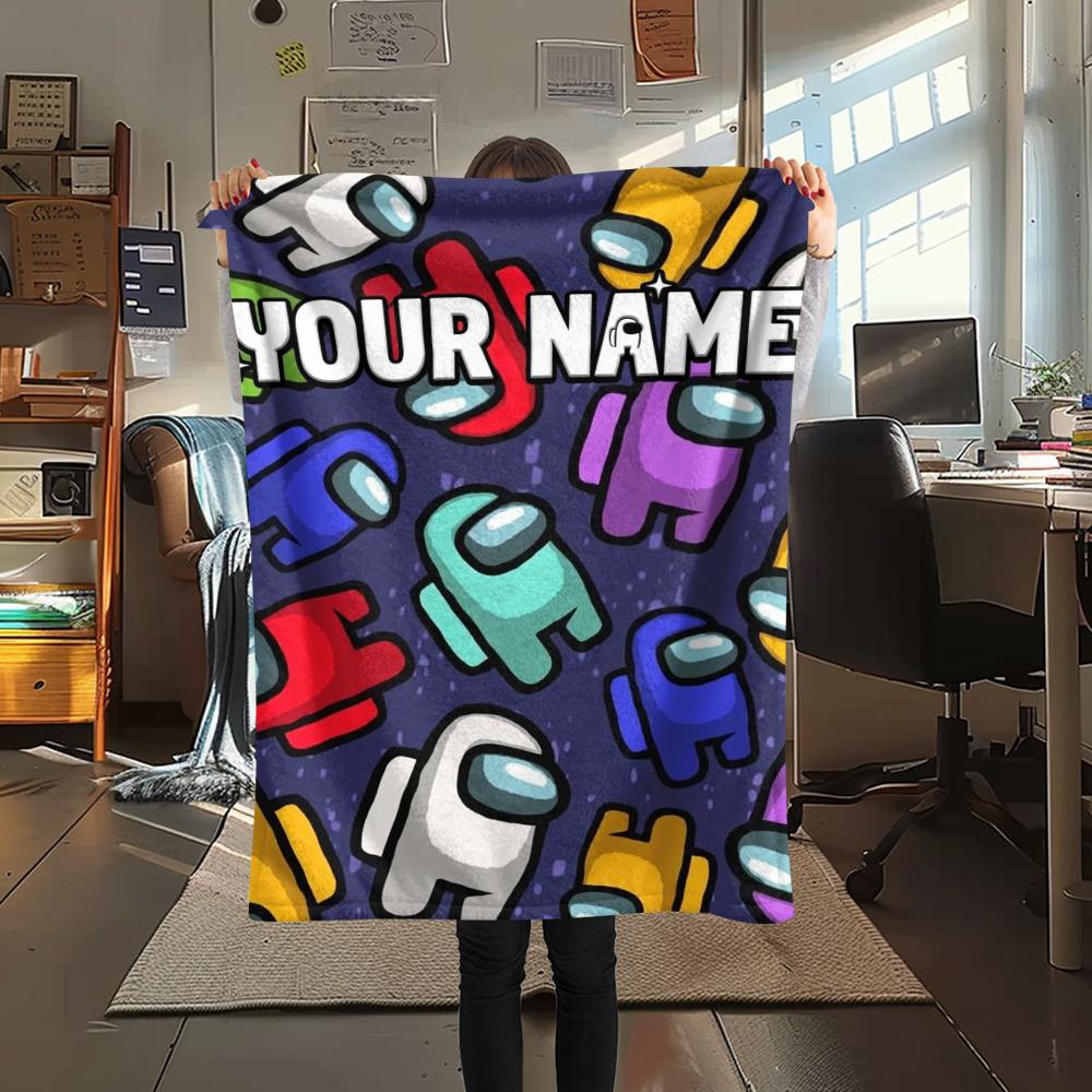 1PC Custom Name Among us Patterned Flannel Blanket Suitable For All Seasons for Home Decor Warmth and Comfort Gifts Holiday Present