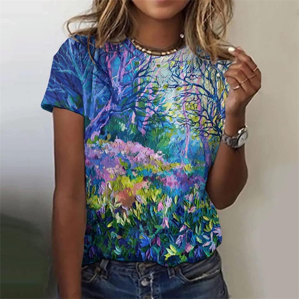 Flower Plants Pattern T-Shirt For Women Colorful Floral 3D Printed Tees Summer Harajuku Street O-Neck Tops Short Sleeve T Shirts