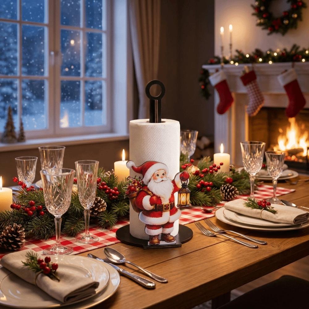2D Flat Roll Paper Towel Holder Wooden Vertical Napkins Rack Paper Towel Holder Christmas Gifts