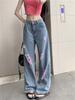 Autumn Fashion Women's Ripped Denim Trousers with Holes Washed Blue Straight Wide Leg Loose Vintage Sexy Casual Jeans Korean Y2k