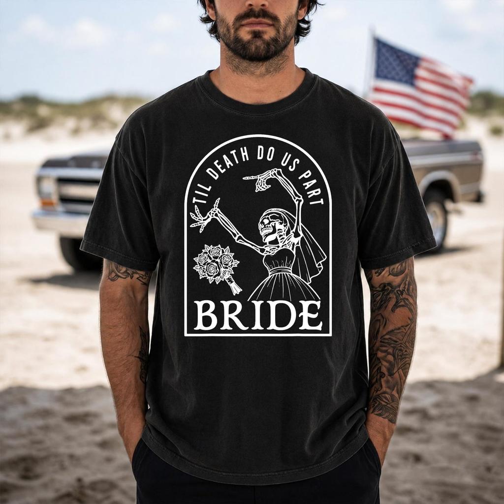 Bride Groom Til Death Do Us Part Skeleton Halloween Matching T-Shirt, Gothic Wedding Comfort Colors T-Shirt, Halloween Bridal Party Gift
