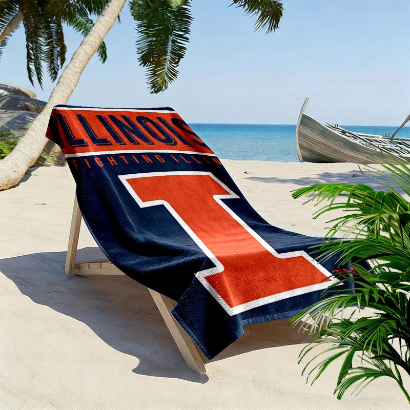 Illinois Fighting Illini Print Beach Towel, Large Soft Quick Dry Towel for Beach Camping Swimming