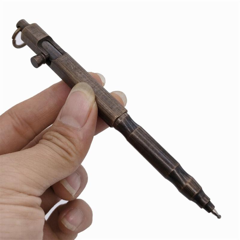 Портативная твердая латунная ручка с болтом и кольцом квадратной формы в стиле ретро, карманная деловая подпись