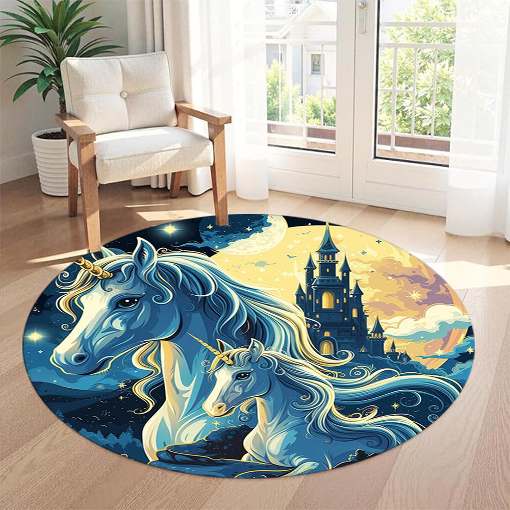 Unicorn Round Area Rug Suitable for Game Room Hallway Balcony Decorate room Antislip Round Carpet Decorate Offices Best for Christmas