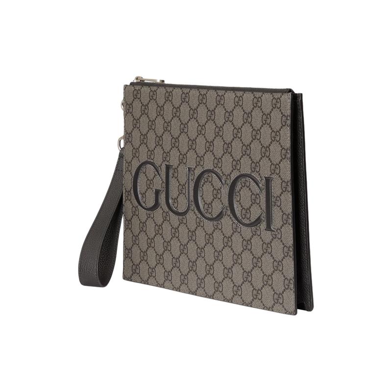 Gucci Логотип бренда застежка-молния Supreme холст холщовая сумка клатч мужская серая и черная