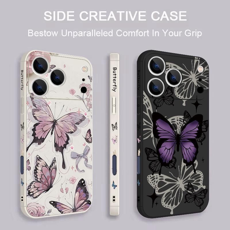 Wrist Strap Lanyard TPU Phone Case For iPhone 17 16 15 Pro Max 13 14 Pro Max 17e 16e 11 Purple Butterfly Soft Silicone Cover