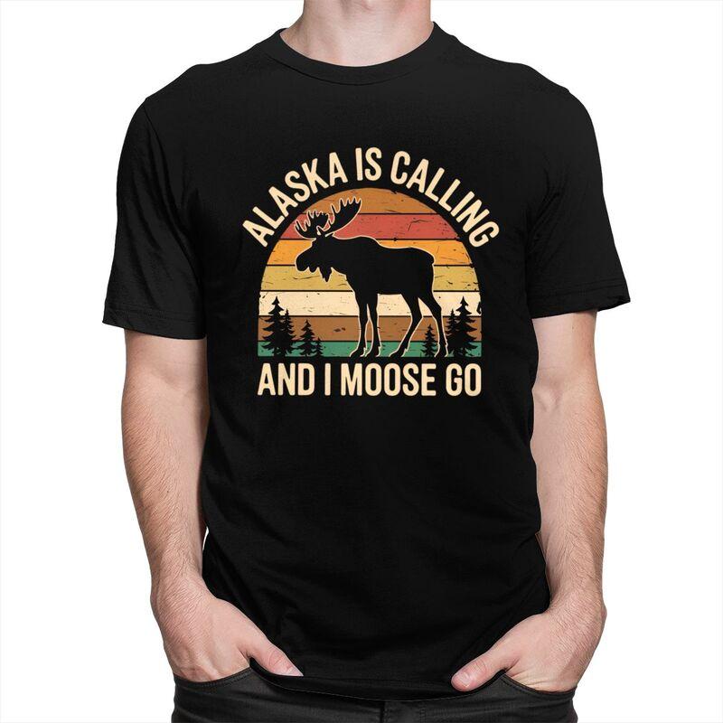 Mens Alaska Is Calling And I Moose Go T Shirts ShortSleeve Cotton Tshirts Birthday Gift Leisure Farm Animal Lover Tee Clothes