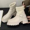 Fashion Winter Warm Knitted Stretch Sock Boots Women Fashion Round-toe Belt Buckle Design Ankle Boots Comfort Waterproof Platform Boots