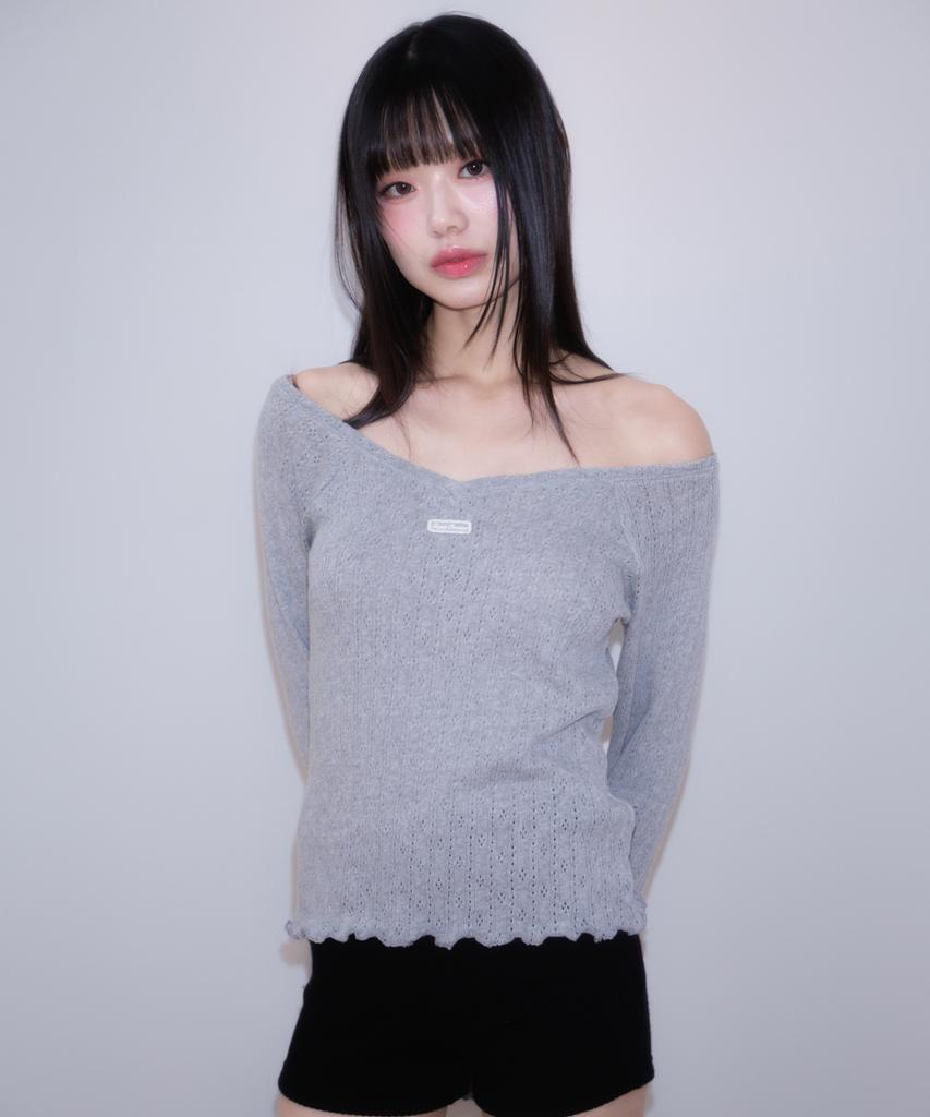 ROSEFRANTZ Lace Label V-Neck Long Sleeve [Gray]