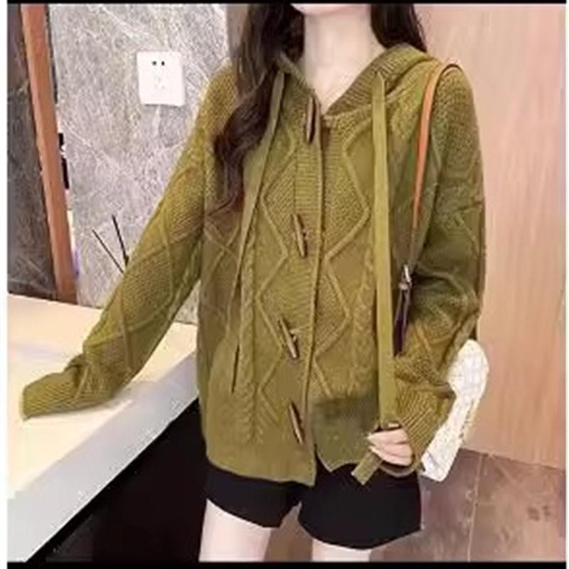 Женский свитер-кардиган с капюшоном. Модный и популярный свободный вязаный кардиган для осени и зимы.