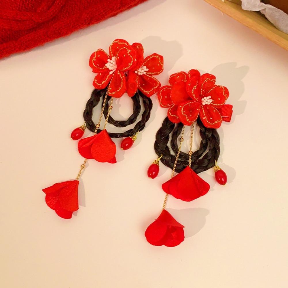 Парик Плюшевый Шар Заколка для Волос Лента Принцесса Цепочка на Лоб Милый Красный Бант Зажим для Волос Женщины