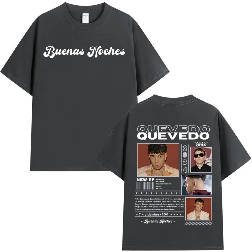 Quevedo Good Nights Tour 2025 Футболка рэпера, Высококачественные футболки для мужчин и женщин, Хлопковая футболка оверсайз, С коротким рукавом
