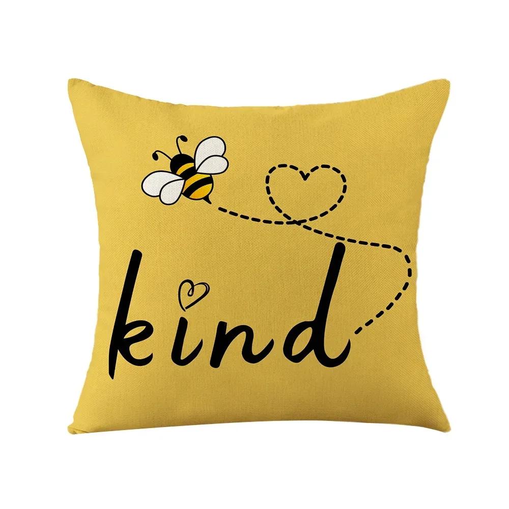 Summer Sunflower Bee Double-Sided Printed Pillow Cover Short Plush Suitable Living Rooms Bedrooms Sofas Throw Cushion Cover